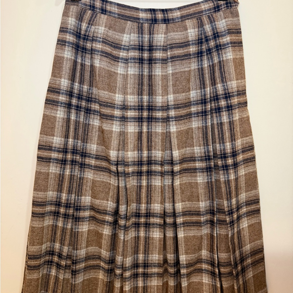 VINTAGE WOOL Plaid Brown and Blue PLEATED Women's Skirt